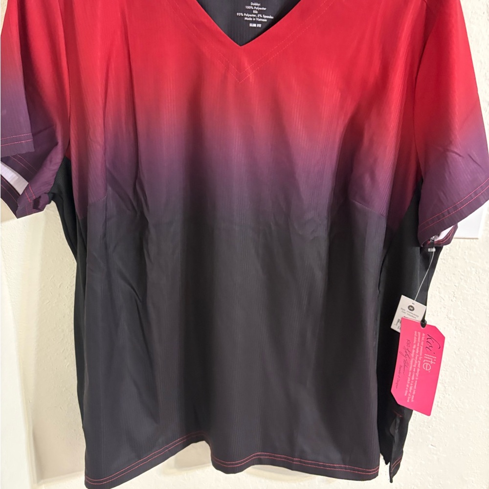 Koi Active Life Women's Red, Purple & Black Gradient Scrub Top. NWT. - Picture 3 of 12